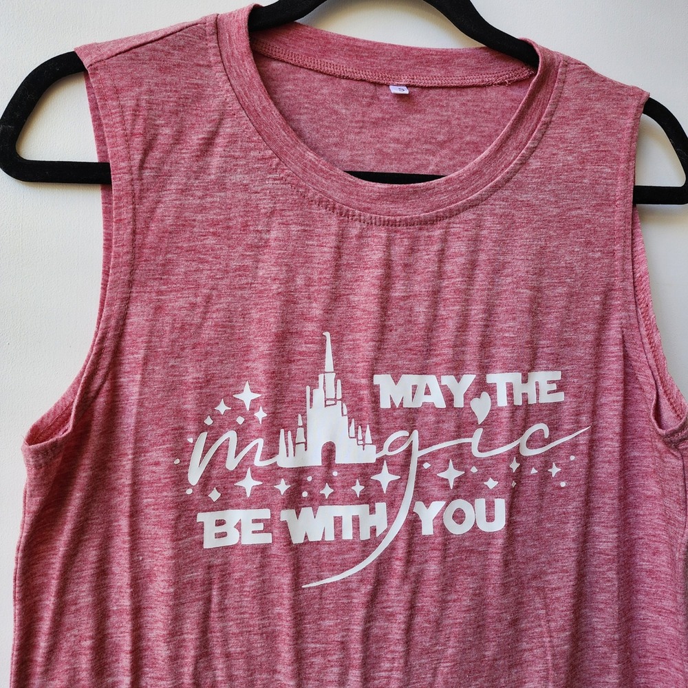 May The Magic Be With You Heather Red Graphic Muscle Tank Top Small - Picture 2 of 4